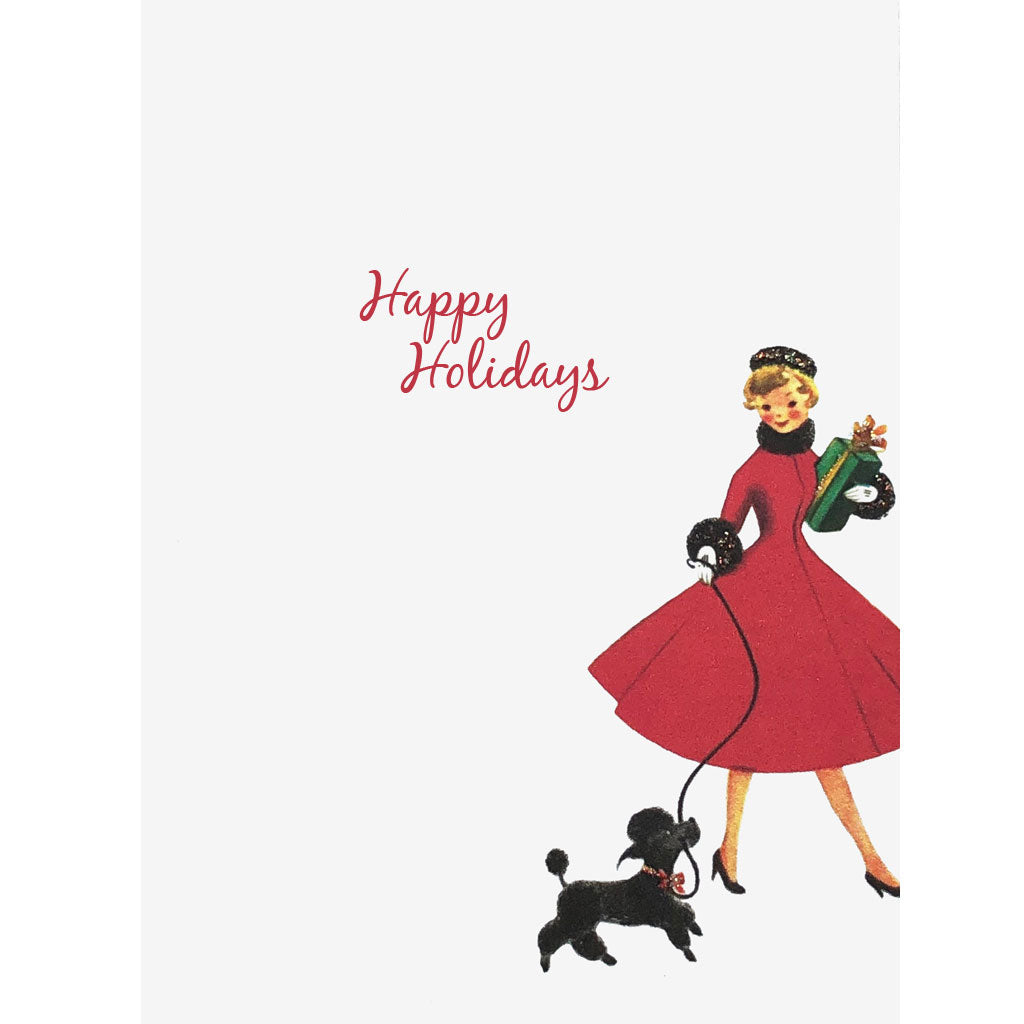 Girl With Red Coat & Dog Holiday Card