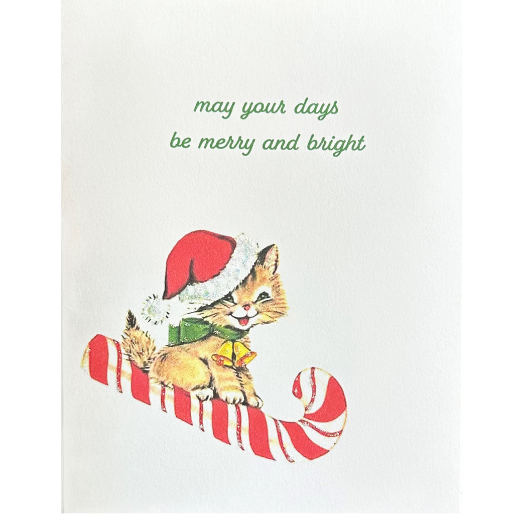 Kitten on Candy Cane Holiday Card